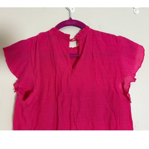 Nanette Lepore Small Cap Sleeve Pintuck Button Ruffle Neck Closure Blouse - Picture 6 of 6